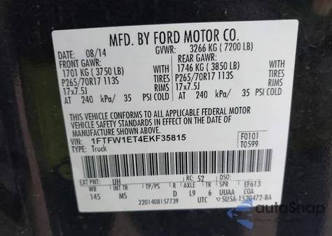 2014 Ford F-150 Xlt from USA, damaged, VIN 1FTFW1ET4EKF35815